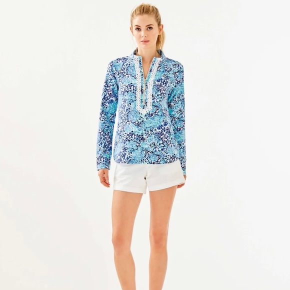 Lilly Pulitzer Janie Popover in Light Aqua spritz. - Picture 3 of 8